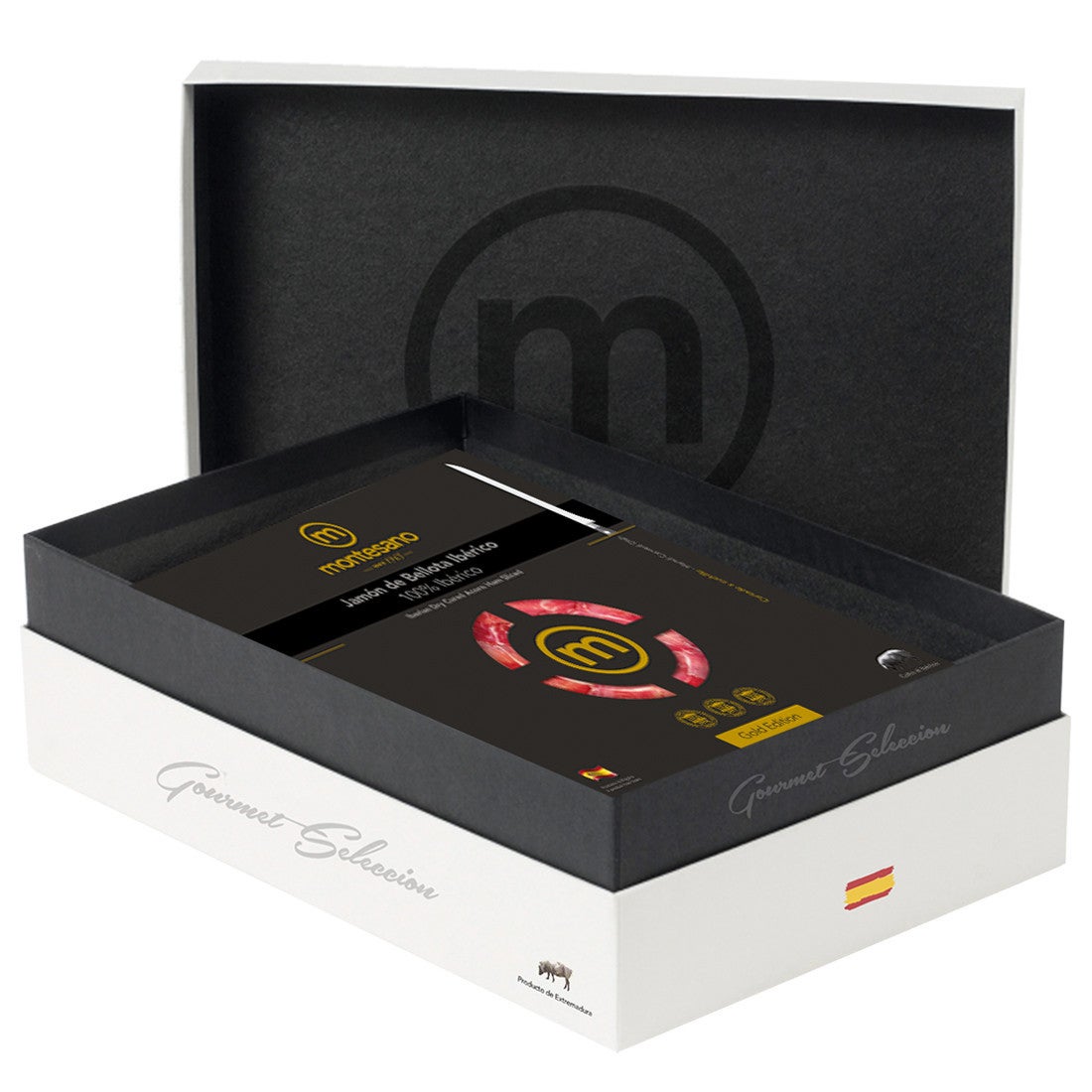 Jamón de Bellota D.O. Dehesa Extremadura 100% Ibérico corte cuchillo 10 sobres Montesano (250 €). Jamón cortado a cuchillo por maestros jamoneros presentado en caja de 10 sobres individuales de 100 gr. Perfecto para sorprender a los padres 'gourmets'. 