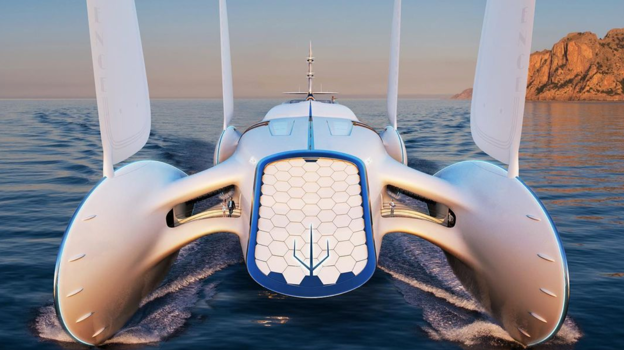 Este futurista catamarán brindaría gran privacidad y confort a su propietario