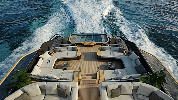 Imagen del club de playa del nuevo yate de edición limitada de Benetti