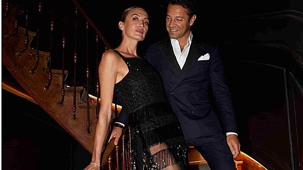 Nieves Álvarez en Llhardy con Giorgio Armani