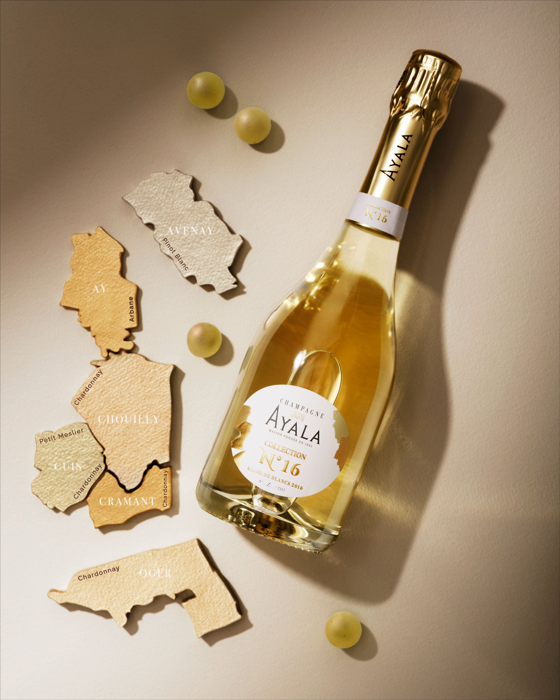 Fruto del ensamblaje a medida, Ayala 'Nº16 Blanc des Blancs' se compone en su mayoría de Chardonnay, la variedad icónica de la casa (50%) y de otras variedades menos conocidas como la Arbane, Petit Meslier y Pinot Blanc (50%). La cuvée, tras una crianza de seis años sobre sus lías, contiene un dosaje realmente bajo permitiendo que destaque aún más la frescura de las variedades blancas. Como resultado, la añada 2016 ha dado lugar a un champagne brillante con reflejos plateados. En boca destaca su precisión y su paladar cítrico con notas de albaricoque, yuzu, flores blancas y eucalipto. Un champagne pulido, de gran complejidad y con un final largo y salino. PVPR:128 euros