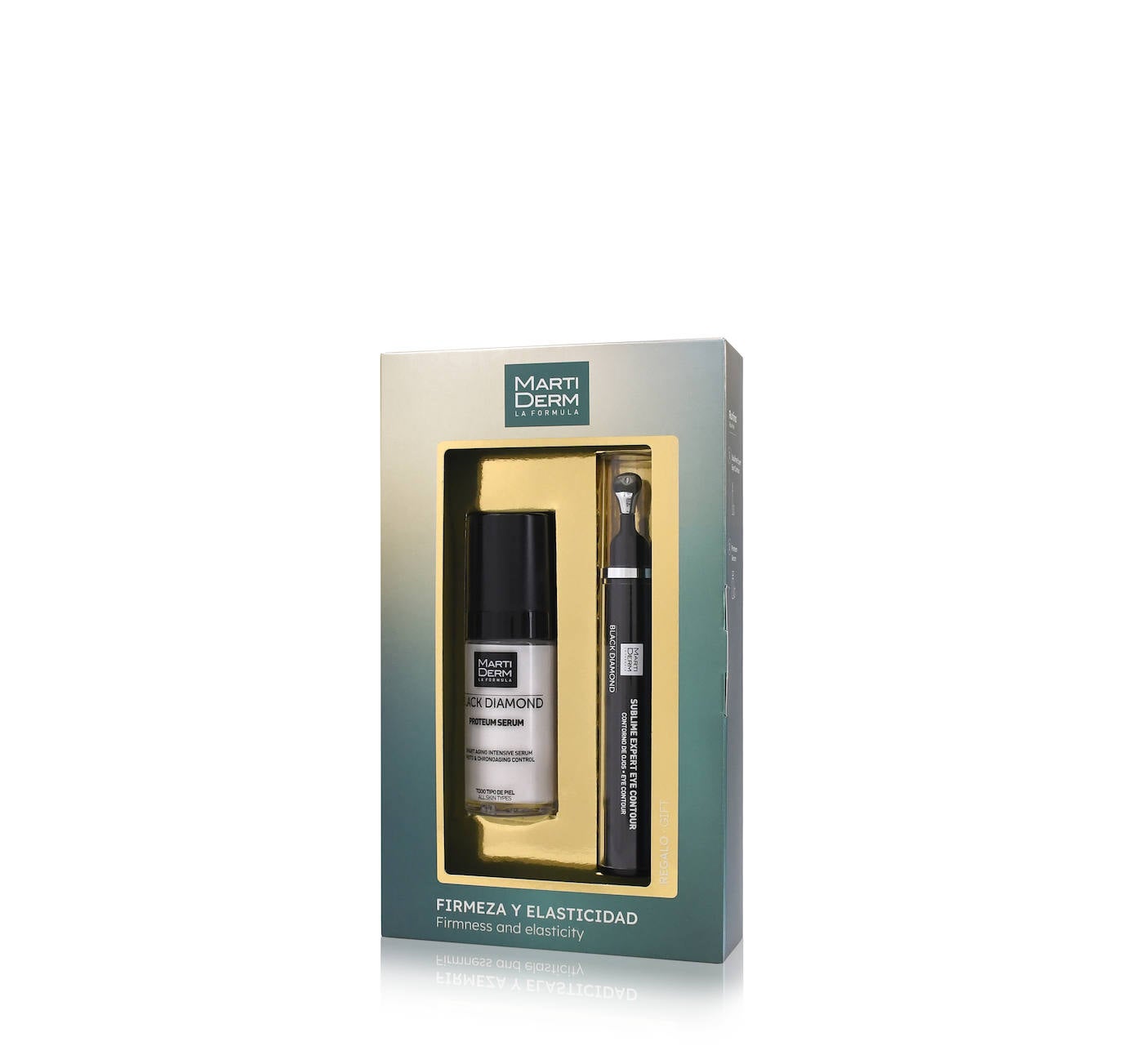 Cofre Firmeza y Elasticidad de Martiderm (64,50 euros). Contiene Proteum Serum, formulado con proteoglicanos de última generación y vitaminas, que reducen arrugas, manchas y combaten la deshidratación. Y de regalo Sublime Expert Eye Contour, el contorno de ojos que ofrece un cuidado global, ayuda a reducir bolsas y ojeras y aporta elasticidad y firmeza.