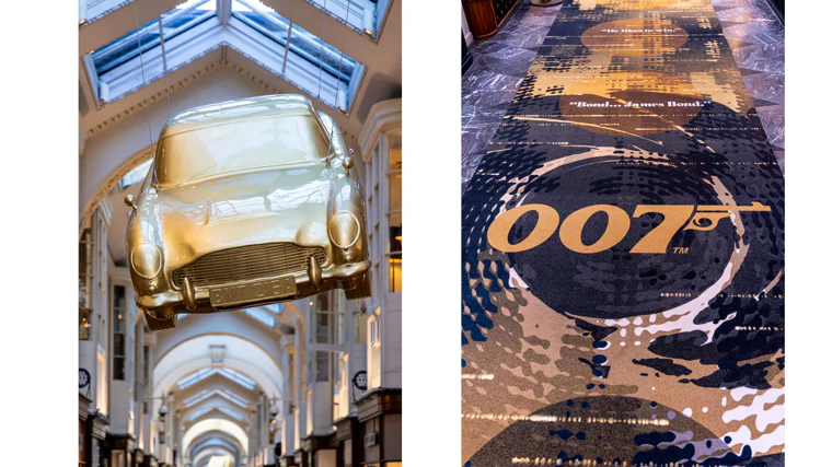 The hallways of the Burlington Arcade are also decorated with James Bond details