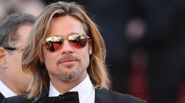 Before image - Brad Pitt with long hair years ago and with his current haircut.