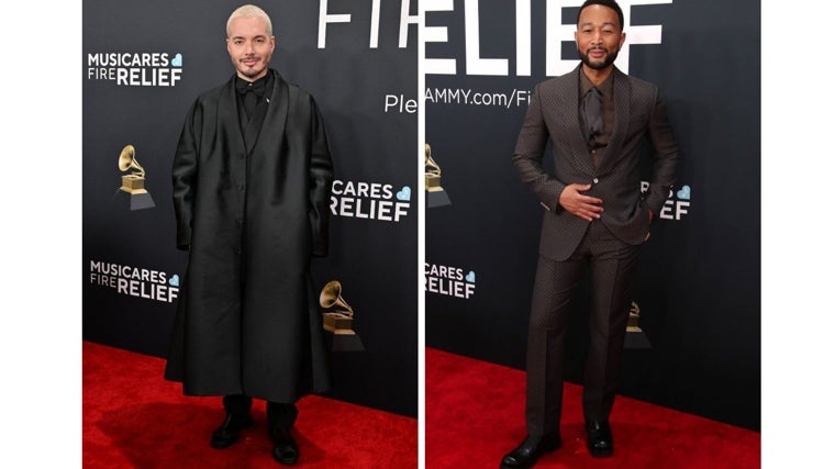 J balvin y John Legend en la alfombra de los Grammy 2025