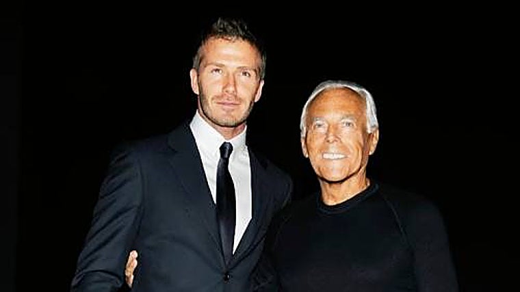 David Beckham junto a Giorgio Armani