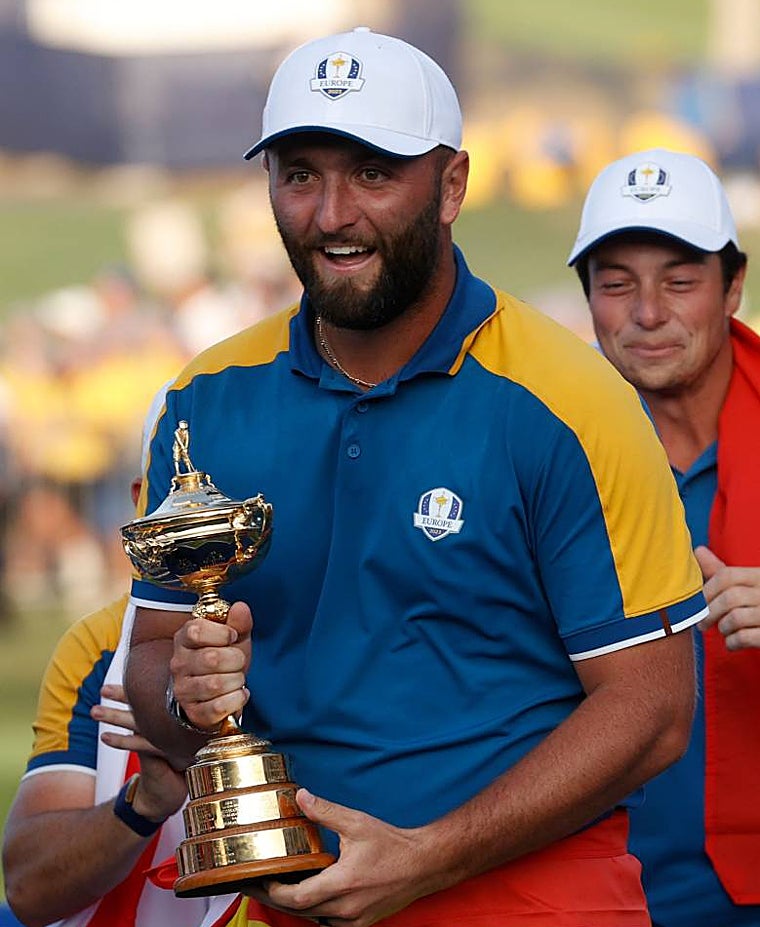 Jon Rham celebrando el título de 2023 de la Ryder Cup