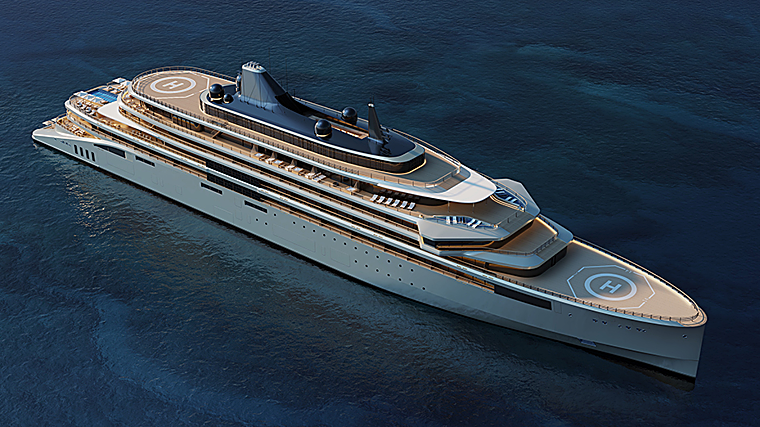 Este yate a motor con sistema híbrido tiene nueve cubiertas y todo tipo de comodidades