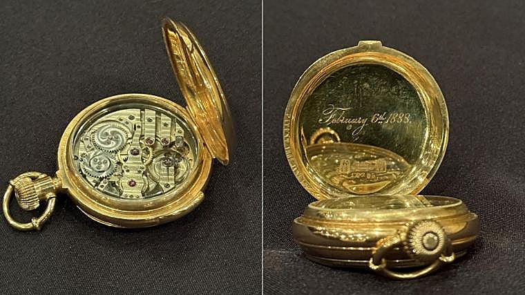 The watch features an engraving of Isidor Straus' birthday