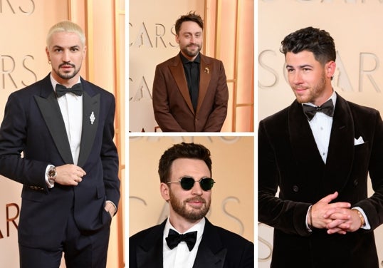 Gabriel Leone, Kieran Culkin, Chris Evans y Nick Jonas con barba y bigote.