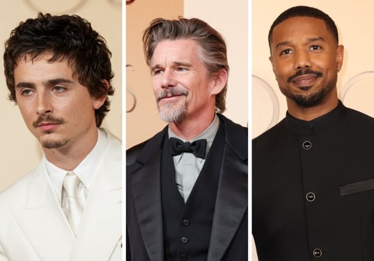 Timothée Chalamet, Ethan Hawke y Michael B Jordan con bigote y perilla.