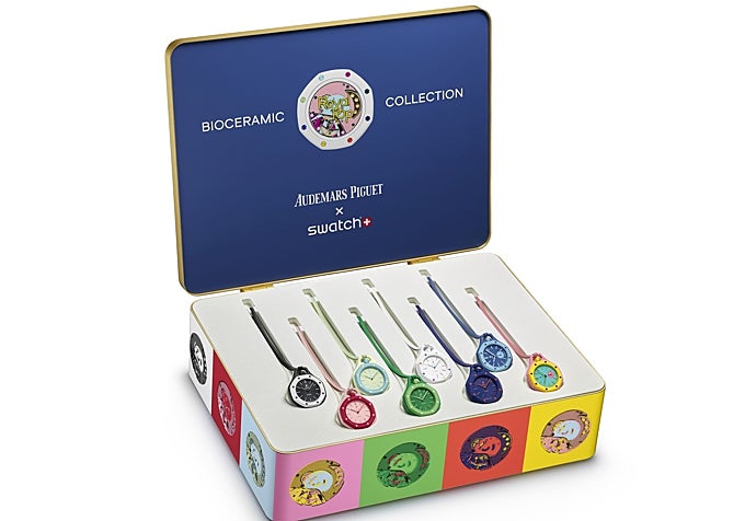 Caja 'Royal Pop', con la colección de relojes de Audemars Piguet y Swatch
