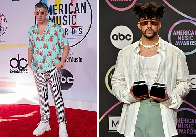 Bad Bunny en los American Music Awards (2018 y 2021).