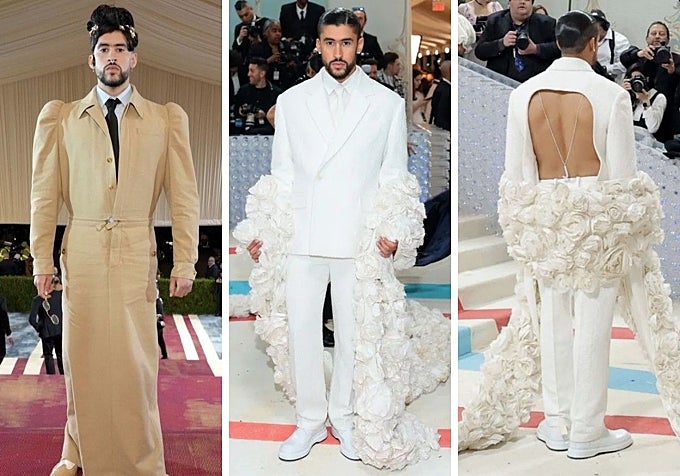 Bad Bunny en la Gala Met de 2022 (Burberry) y de 2023 (Jacquemus).