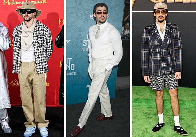 Bad Bunny en el museo Madame Tussauds (2022), en la premier de 'Caught Stealing' (2025) y en la de 'Happy Gilmore 2' (2025).