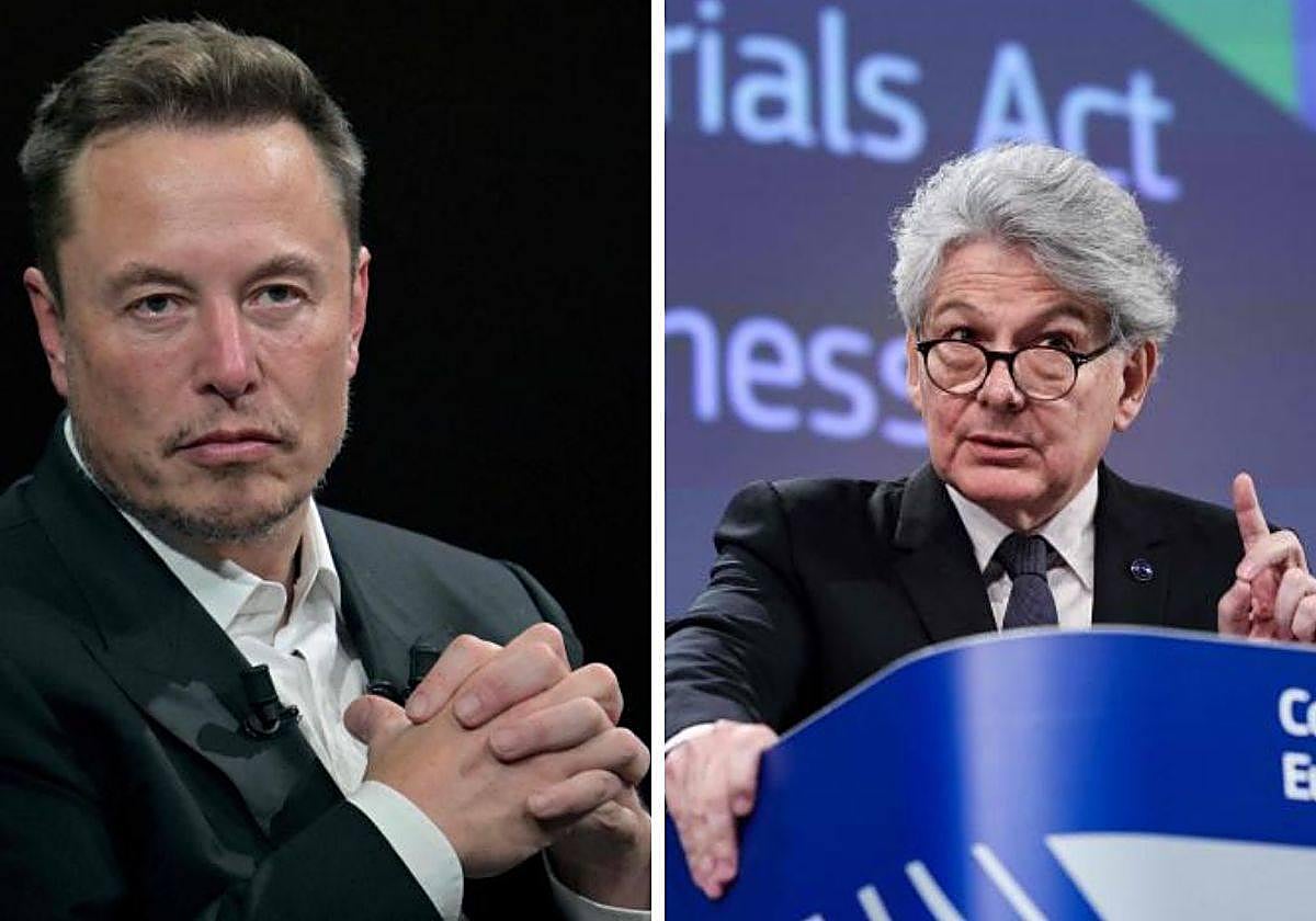 El presidente ejecutivo de X, Elon Musk, y el comisario europeo de Mercado Interior, Thierry Breton