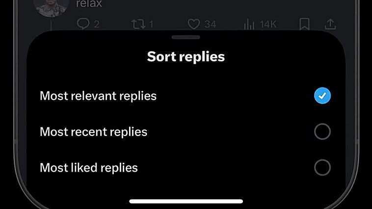 X permite visualizar respuestas a las publicaciones por relevancia, antigüedad o más 'me gusta'