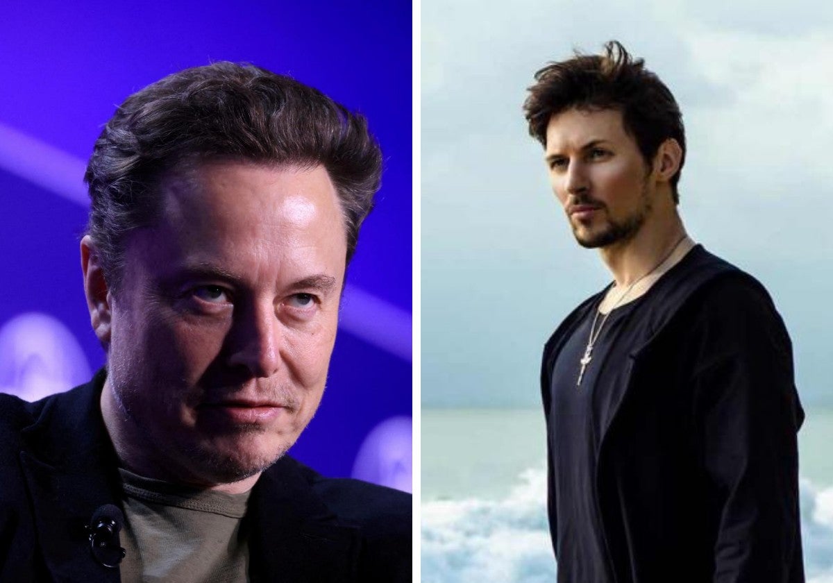 Elon Musk, dueño de X (a la izquierda) y Pavel Durov, CEO de Telegram