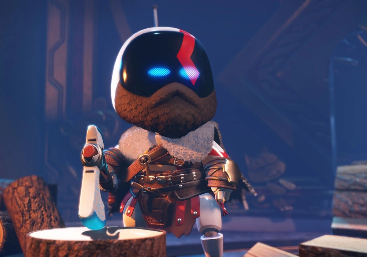 Astro ataviado como Kratos, protagonista de 'God of War', en un momento del juego