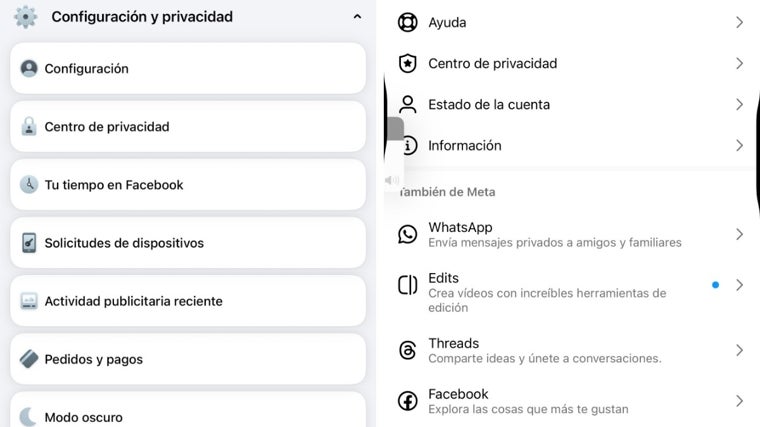 The 'Privacy Center' options on Facebook (left) and Instagram