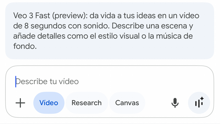 Solo hay que abrir la 'app' de Gemini con tu cuenta de Google y hacer 'clic' en la opción de 'Vídeo'