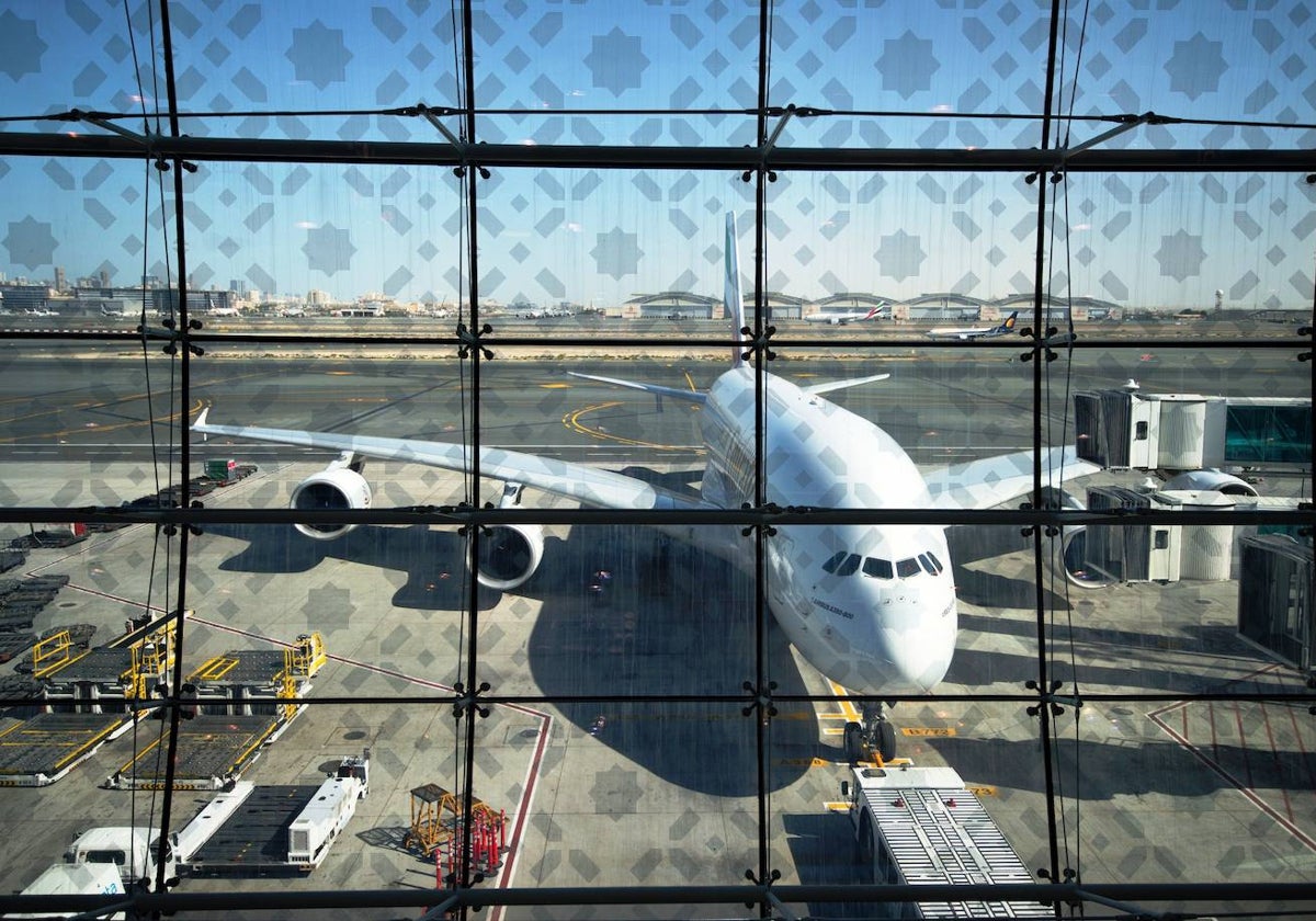 Un avión A380 en el aeropuerto de Dubái