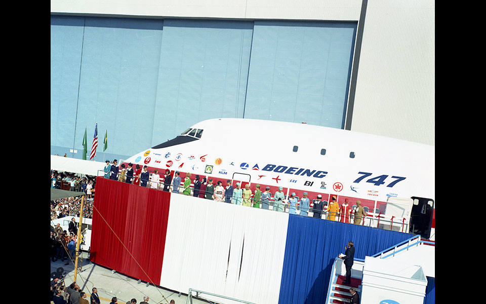 El primer 747 en Everett, Washington, el 30 de septiembre de 1968
