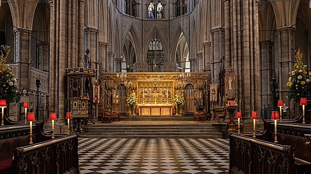 La Abadía de Westminster el 12 de abril de 2023, durante los preparativos para la coronación del rey Carlos III