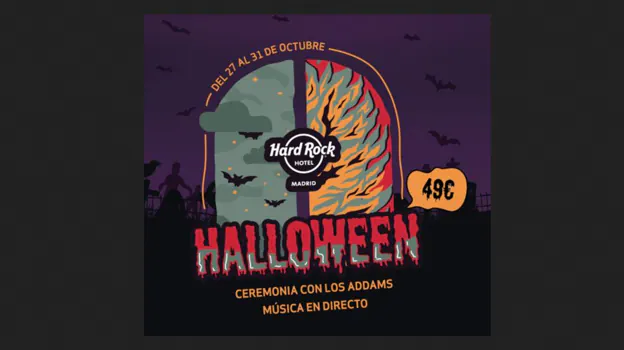 Cartel del evento de Halloween del Hard Rock Hotel Madrid