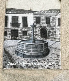 Imagen secundaria 2 - Plaza Mayor, ermita de la Cruz Bendita y mural donde se puede leer la lengua propia A fala