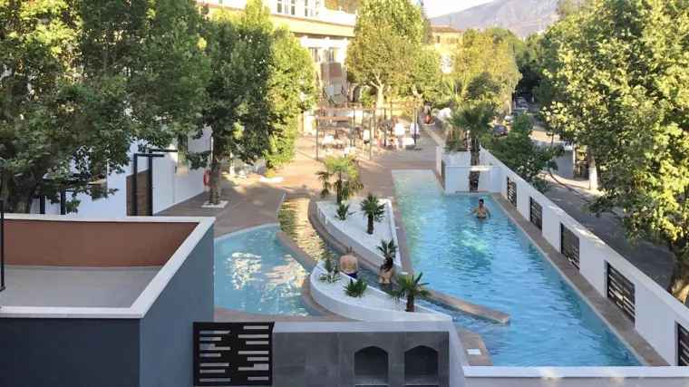 View of one of the swimming pools of the Lanjarón spa