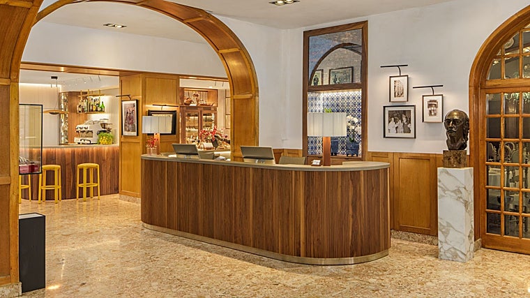 Hotel reception with bust of Dali