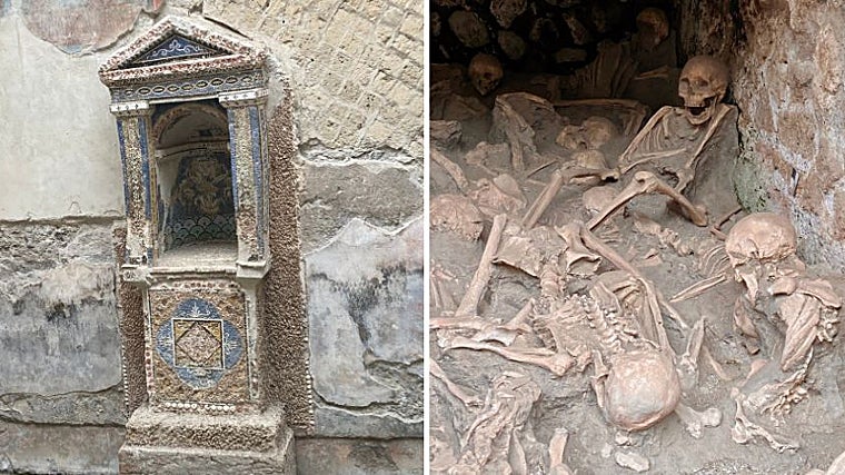 Casa de los esqueletos y restos de las víctimas