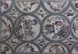 El mosaico de los amores se ha conservado gracias al derrumbe intencionado del edificio que lo acogía