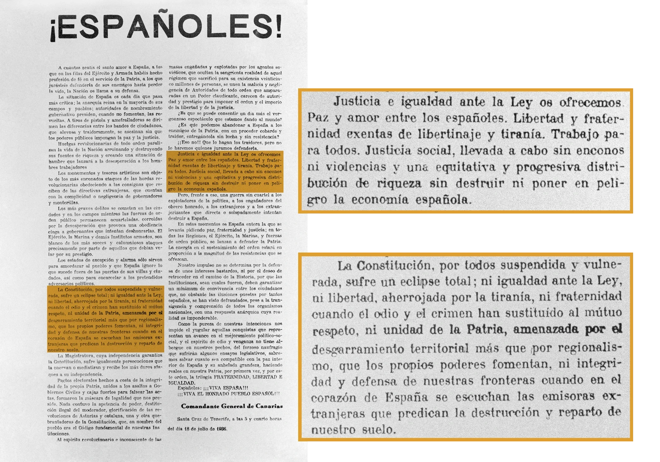 Primer manifiesto del general Francisco Franco, redactado cuando era comandante general de Canarias