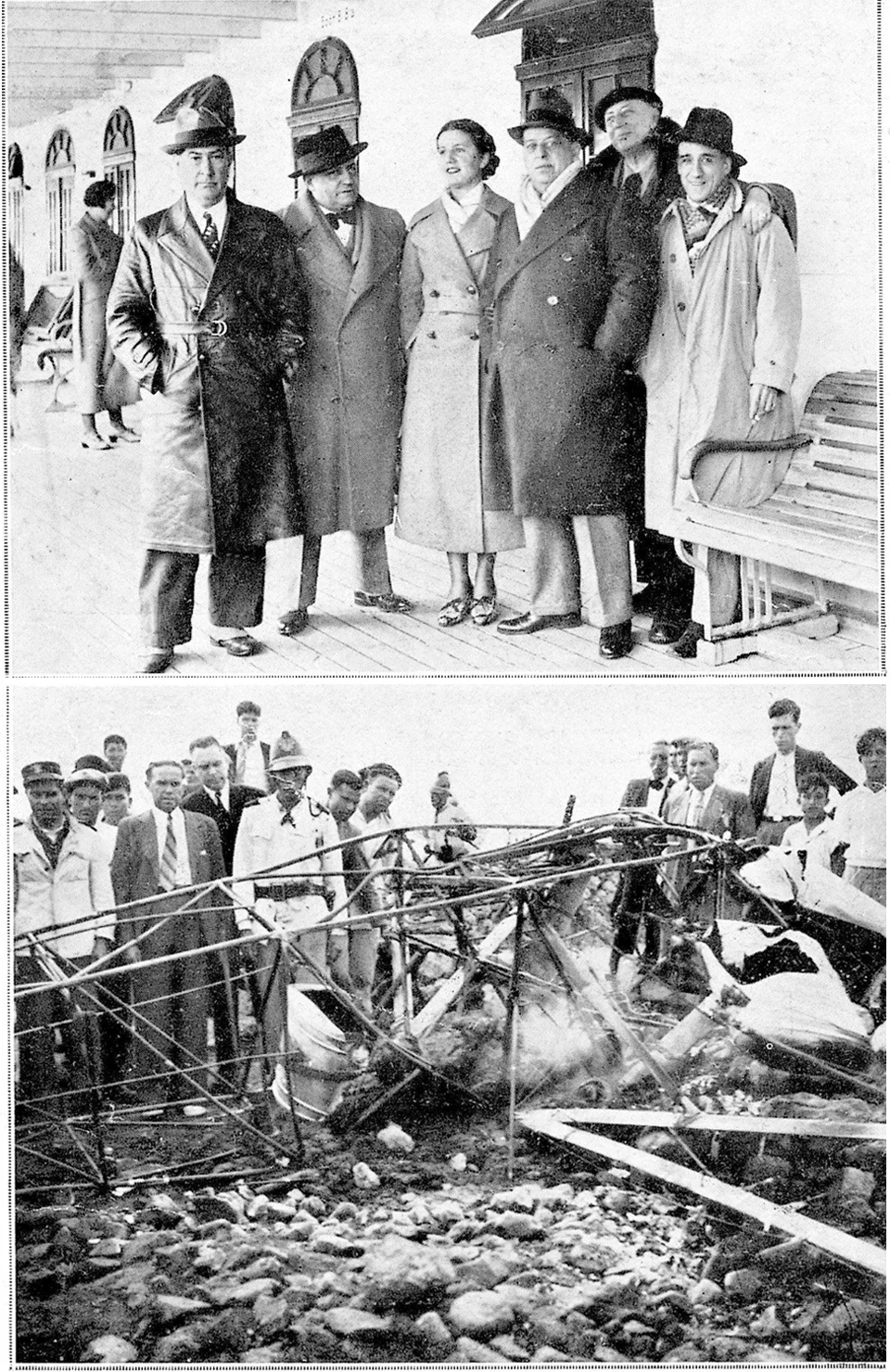 A la izquierda, José Sanjurjo (tercero por la derecha), el que iba a ser el comandante en jefe del bando sublevado. A la derecha, restos del avión siniestrado en Portugal, donde estaba exiliado.