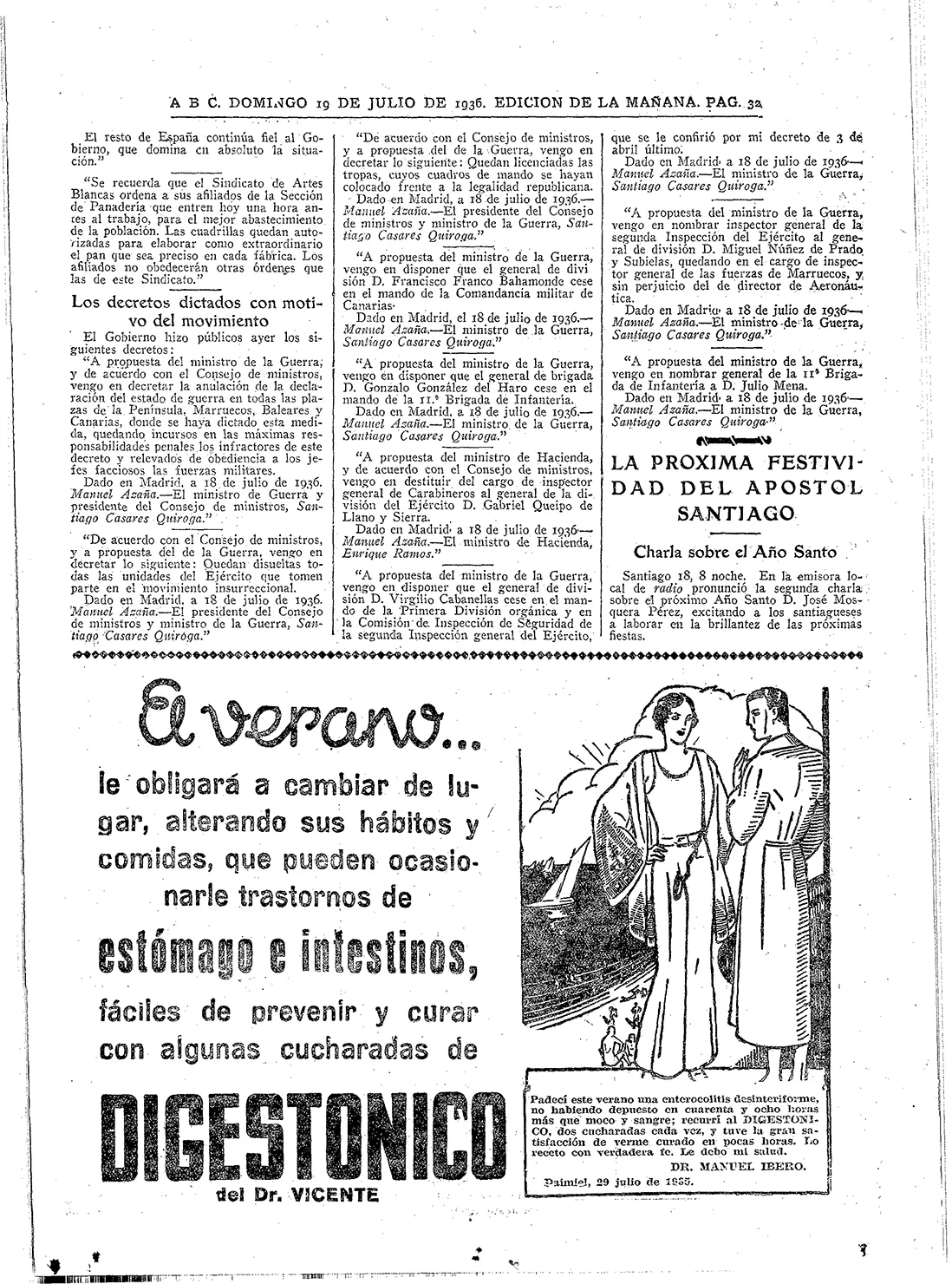 El general Francisco Franco, en Burgos, acompañado del general Miguel Cabanellas y del general jefe del Ejército del Sur, Gonzalo Queipo de Llano