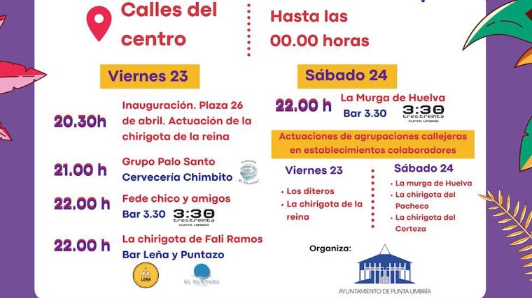 La programación del Carnaval de Verano de Punta Umbría