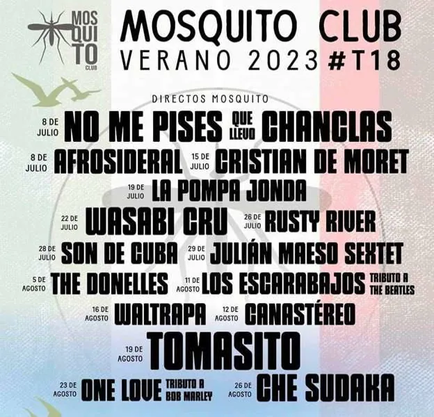Cartel de la programación musical de verano en El Mosquito