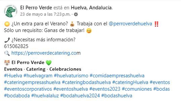 Oferta de empleo en Huelva: el catering El Perro Verde necesita refuerzos de cara al verano