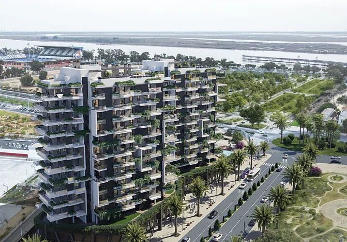 La maqueta del proyecto residencial 'William Martin Living' en el Ensanche Sur de la capital onubense