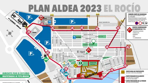Plano del Plan Aldea para la romería del Rocío 2023