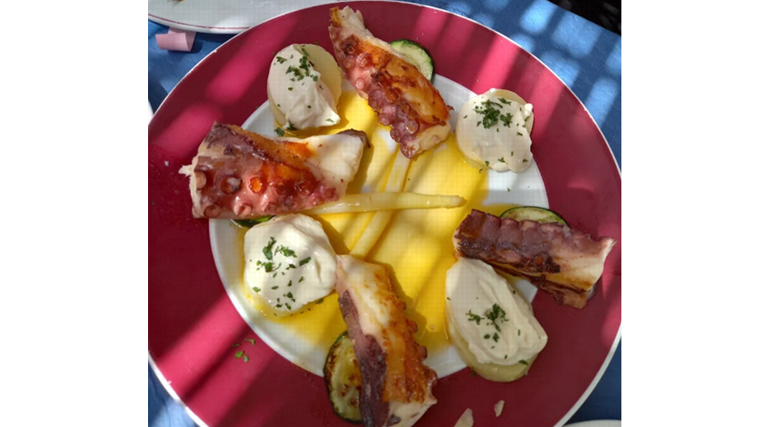 Plato de pulpo servido en el chiringuito Terramar