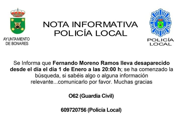 Solicitan la colaboración ciudadana para encontrar a un joven de Bonares que ha desaparecido