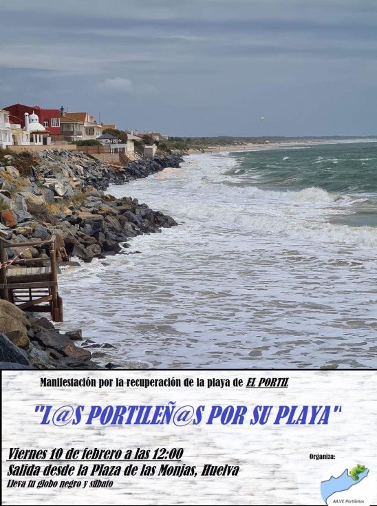 Una manifestación con el lema 'L@s Portileñ@s por su playa' recorrerá el centro de Huelva