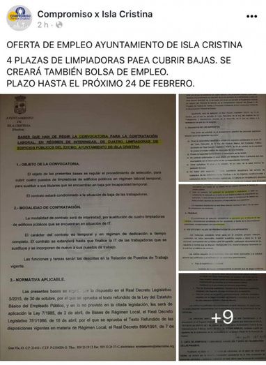 El PP de Isla Cristina llama 'hipócrita' al Equipo de Gobierno por ofertar cuatro plazas de limpiadoras sólo para mujeres