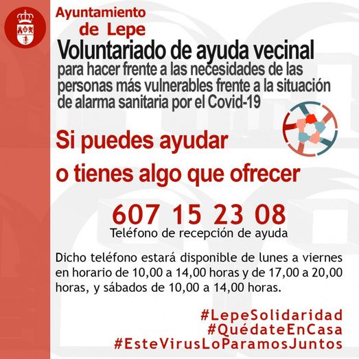 Lepe crea una Oficina de Voluntariado Vecinal para ayudar a quienes más lo necesitan