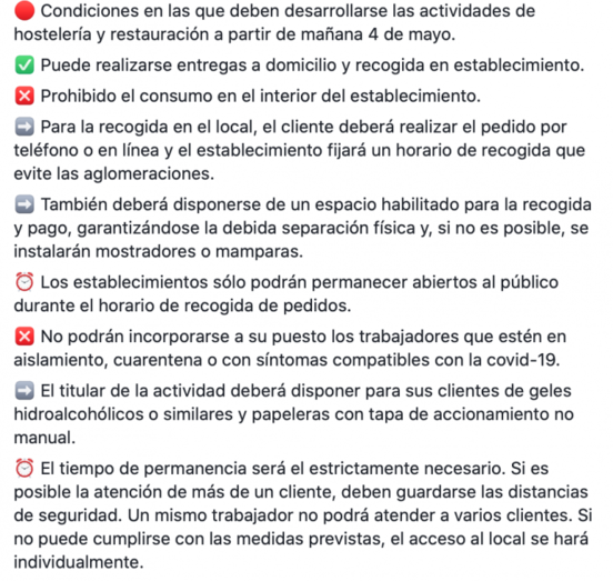 Las normas que entran en vigor este lunes para las actividades de hostelería y restauración