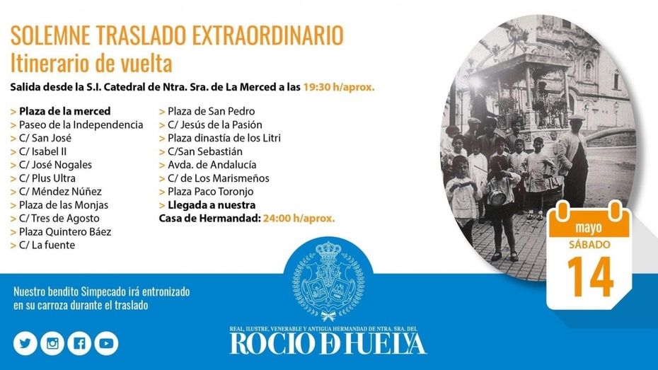 El simpecado de Huelva recorre las calles de la ciudad