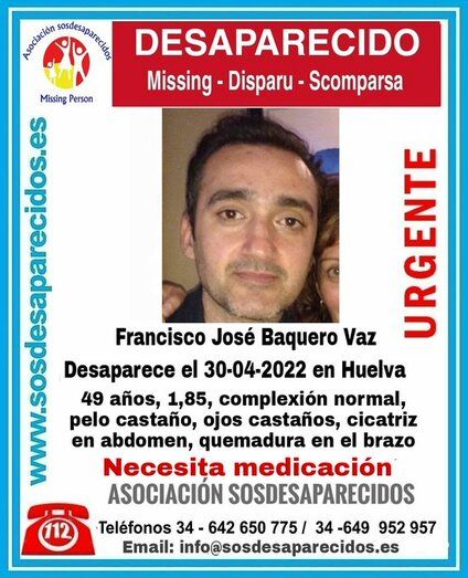 Alerta de SOS desaparecidos: buscan a un hombre en Huelva desde el pasado día 30
